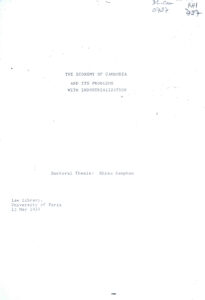 The Economy of Cambodia and its problems (Khieu Samphan’s Thesis).