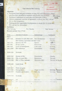 Time table for PRA Training: តារាងពេលវេលាសម្រាប់ការបណ្តុះបណ្តាល