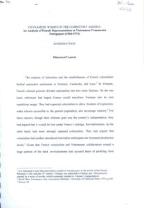 Vietnamese Women in the Communist Agenda: An Analysis of Female Representations in Vietnamese Communist Newspapers (1964-1973)