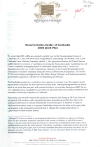 Documentation Center of Cambodia 2005 Work Plan.