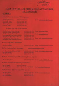 List of ONGs and Media Contact number in Cambodia.
