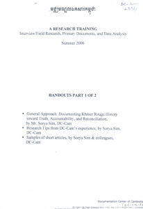 A Research Training: Interview/Field Research, Primary Documents, and Data Analysis: Handouts part 1 of 2.