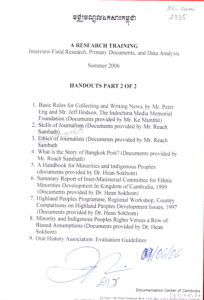 A Research Training: Interview/Field Research, Primary Documents, and Data Analysis: Handouts part 2 of 2.