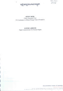 Louise Arbour: High Commissioner for Human Rights. (Correspondence between Youk & Jenny Redl)