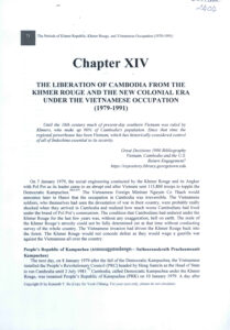 The Periods of Khmer Republic, Khmer Rouge, and Vietnamese Occupation (1970-1991): Chapter XIV The Liberation of Cambodia from the Khmer Rouge and the new Colonial Era under the Vietnamese Occupation (1979-1991)
