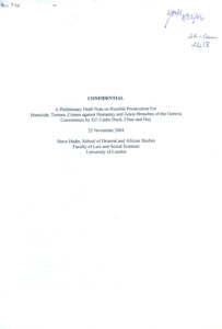 A Preliminary Draft Note on  Possible Prosecution for Homicide, Torture, Crimes against Humanity and Grave Breaches of the Geneva Conventions by S21 Cadre Duch, Chan and Huy.