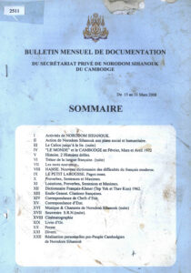 Bulletin Mensuel de Documentation: Du secretariat prive de Norodom Sihanouk du Cambge, du 15 au 31 Mars 2008.