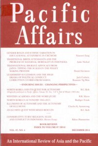 Pacific Affairs. Volume 87, No.4 December 2014.