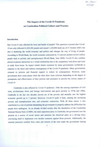The Impact of the Covid-19 Pandemic on Cambodian Political Culture and Practice.